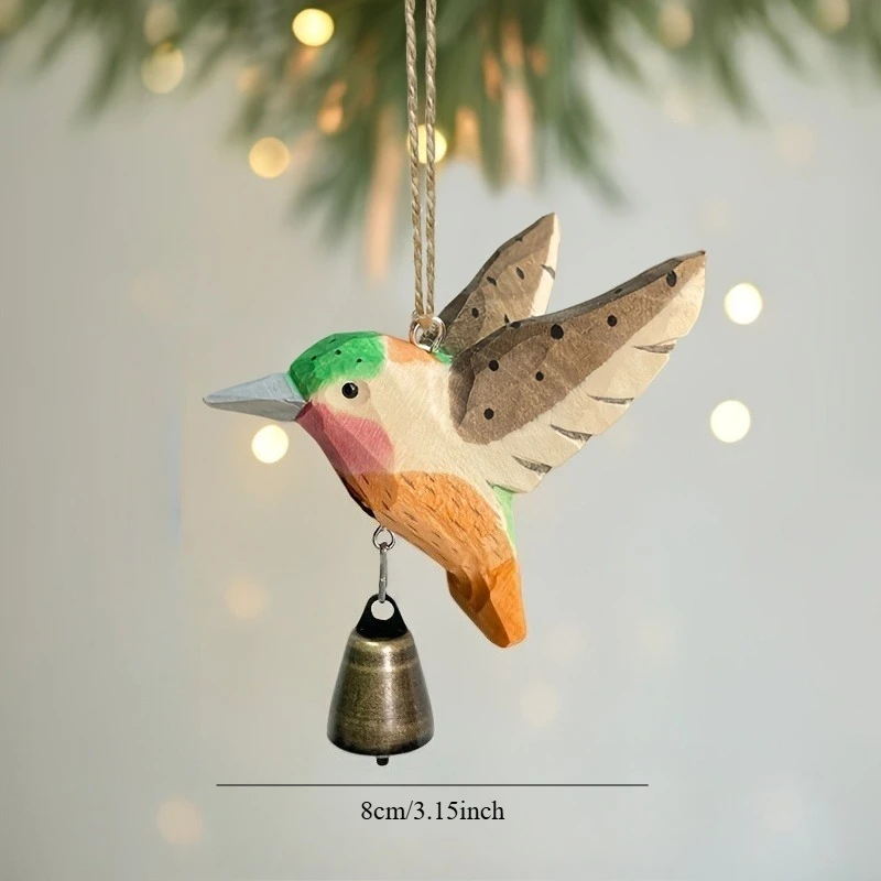 1pc Hand-Carved Solid Wood Hummingbird Wind Chime Pendant -Wood Grain Flying Bird Sculpture with Soothing Sound,Rustic Farmhouse - Image 3