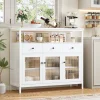 Getone Sideboard Kitchen Storage Cabinet Buffet White Cupboard with Drawers 3 Glass Doors for Living Room 108x38x9