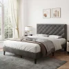 4ft6 Double Upholstered Velvet Bed Frame with Solid Wood Slat and Mute Foam No Box Spring Needed Easy Assembly (Grey)