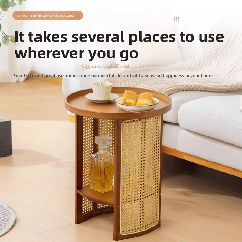 Rattan coffee table living room home sofa side table bedroom side table storage small table - Image 4