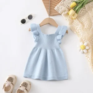 0-18M Sleeveless Tank Romper Dress Cotton Summer Infant Princess Outfit Baby Girl Dress Knitted Ruffled Flutter Sleeve Dress