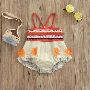 0-24M Toddler Baby Girls Romper Summer Princess Moana Flower Tassel Patchwork Sleeveless Jumpsuit Beachwear for Infant Girls