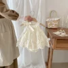 0-2Y Baby Girl Romper Dress Cotton Soft Birthday Outfit 2026 Summer Infant Sleeveless Princess Bodysuit with Lace Embroidery Bow