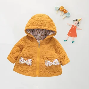 (0-3) Baby Girl Jacket Autumn/Winter Baby Girl Cute Floral Bow Warm Hoodie Solid Color Checkered Princess Coat