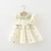 (0-3 Years Old) Summer Baby Girl Cotton Bow Embroidered Dress, Cute Little Flying Sleeve Princess Dress For Girls