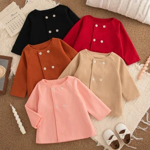 0-3Years Baby Girl Winter Coat Solid Color Button Coat Baby Regular Outerwear Fashion Kids Clothes