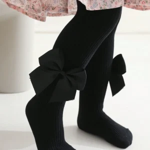 0-72 Months Kids Tight Leggings with Side Bowknots, Striped Knit Baby Girls Soft Pantyhose Non-Slip Pants for Toddlers Daily Wear