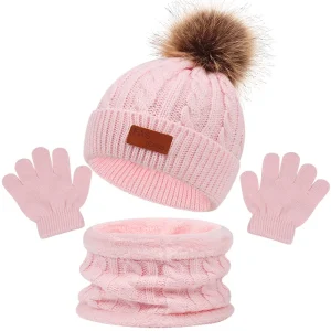 1-5Y Autumn Winter Children Baby Knit Gloves Hat Scarf 3pcs Suit Outdoor Windproof Warm Kids Muffler Hats and Caps for Boy Girl