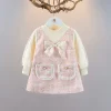 1-5Y New Spring Autumn Dresses For Baby Girls Cute Bow Mesh Plaid Long Sleeve Princess Dress