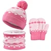 1-6Y Autumn Winter Children Baby Knit Gloves Hat Scarf 3pcs Suit Outdoor Windproof Warm Velvet Kids Boy Girl Ring Muffler Hats