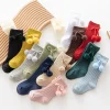 1 Pair Winter Kawaii Baby Stockings Cotton British Princess Knee High Long Bow Pom Tube Socks for Girls Knitted Sock for 0-4Year