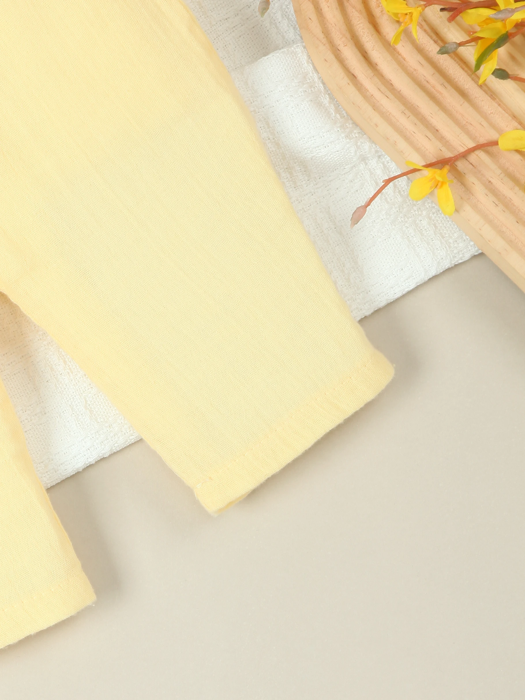 1 Pcs Soft Cotton Pants for Baby Boys Girls, Spring Summer Newborn Trousers, Loose Comfortable Infant Leggings(Light Yellow) - Image 2