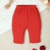 1 Pcs Soft Cotton Pants for Baby Girls, Spring Summer Newborn Trousers, Loose Breathable Infant Leggings(Red)