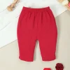 1 Pcs Soft Cotton Pants for Baby Girls, Spring Summer Newborn Trousers, Loose Daily Infant Leggings(Red)