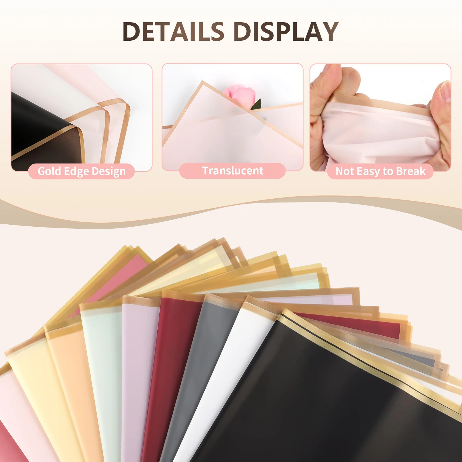 10 Sheets Flower Wrapping Paper with Golden Edges, Waterproof Bouquet Packaging - Ideal for DIY Weddings & Birthdays - Image 6