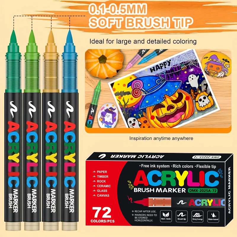 12-288 Colors Acrylic Paint Pen Markers Acrylic Felts Brush Tip Paint Markers For Wood Rock Painting Canvas Gift DIY Crafts - Image 4