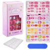 120/24pcs/box Kids Cartoon Pattern Wearing Fake Nails with 5pcs Jelly Glue & 1 Pcs File Candy Color Children Press On Fake Nails