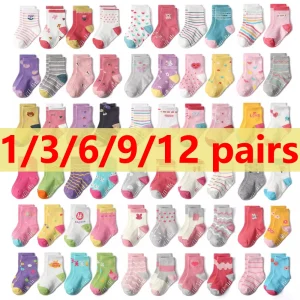 1/3/6/9/12 Pairs Kids Cotton Socks Sets for Baby Girls Non-slip Cute Cartoon Patterned Breathable Baby Trampoline Floor Socks