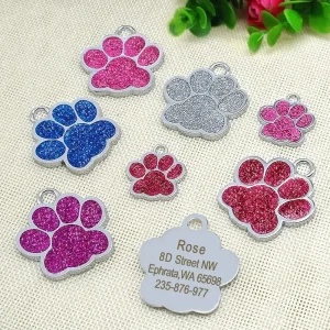 1Pc Personalized Dog Cat ID Tag Cute Bling Cat's paw Kitten Name Tags Anti-lost Pet Collar Accessories Free Engraved Pet Product