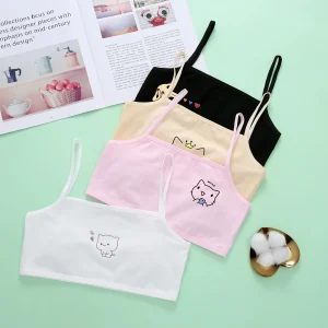 1pcs Cotton Thin Teenage Vest Girls Cartoon Print Bras Young Childrens Students Training Bras Maiden Kids Underwears Tank Tops