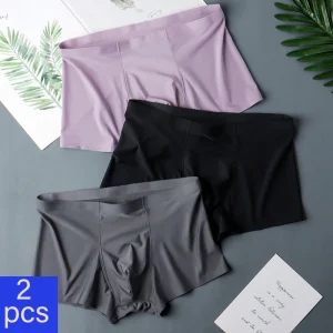 2 Pcs/Lot Men's Ultra-thin Ice Silk Sexy Seamless Boxer Briefs Shorts Underwear Underpants Male Breathable Panties