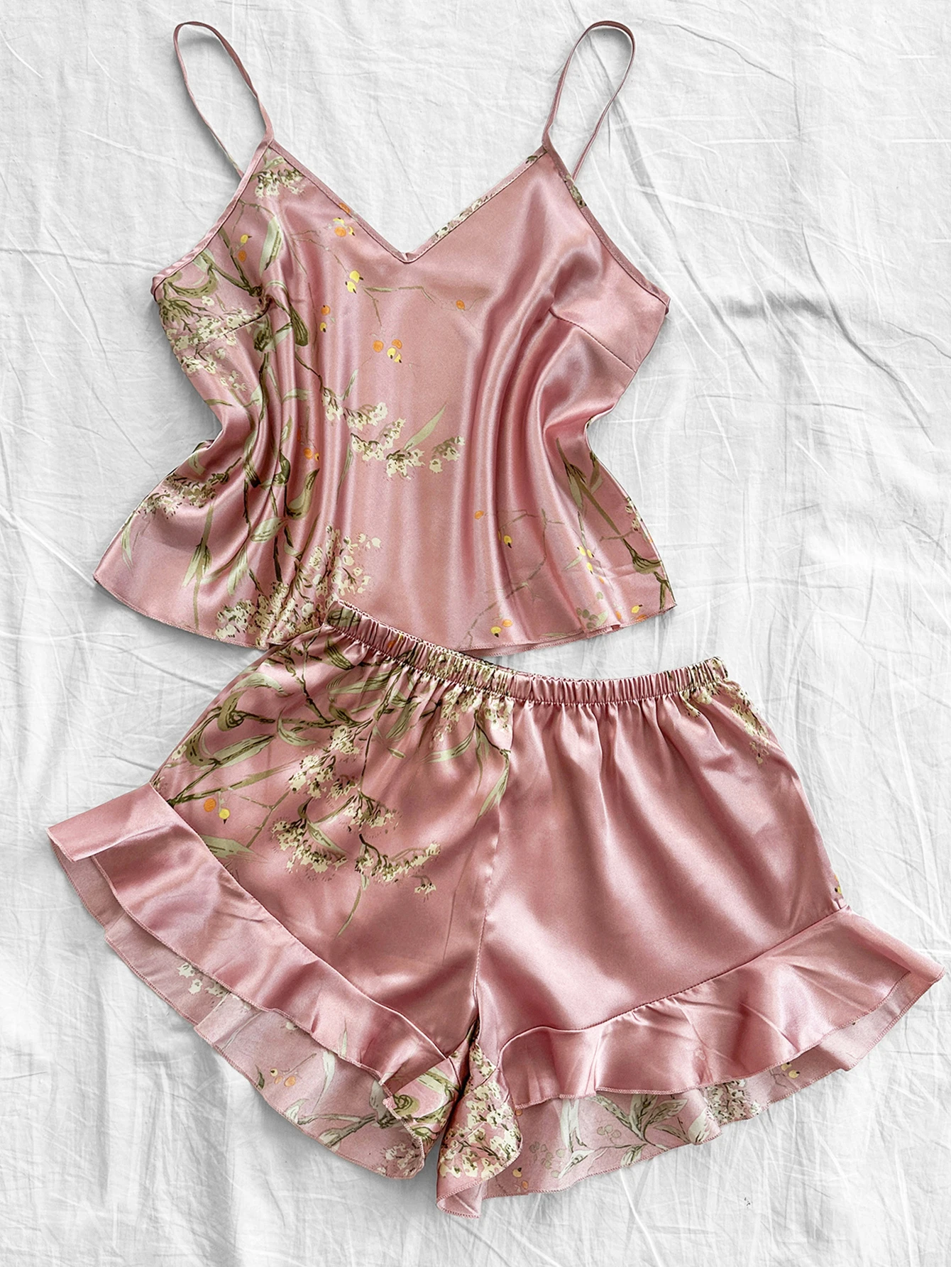 2-piece V-neck random print sexy casual shorts Pajama Set Women's Sleepwear Loungewear - Image 2