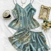 2-piece V-neck random print sexy casual shorts Pajama Set Women's Sleepwear Loungewear