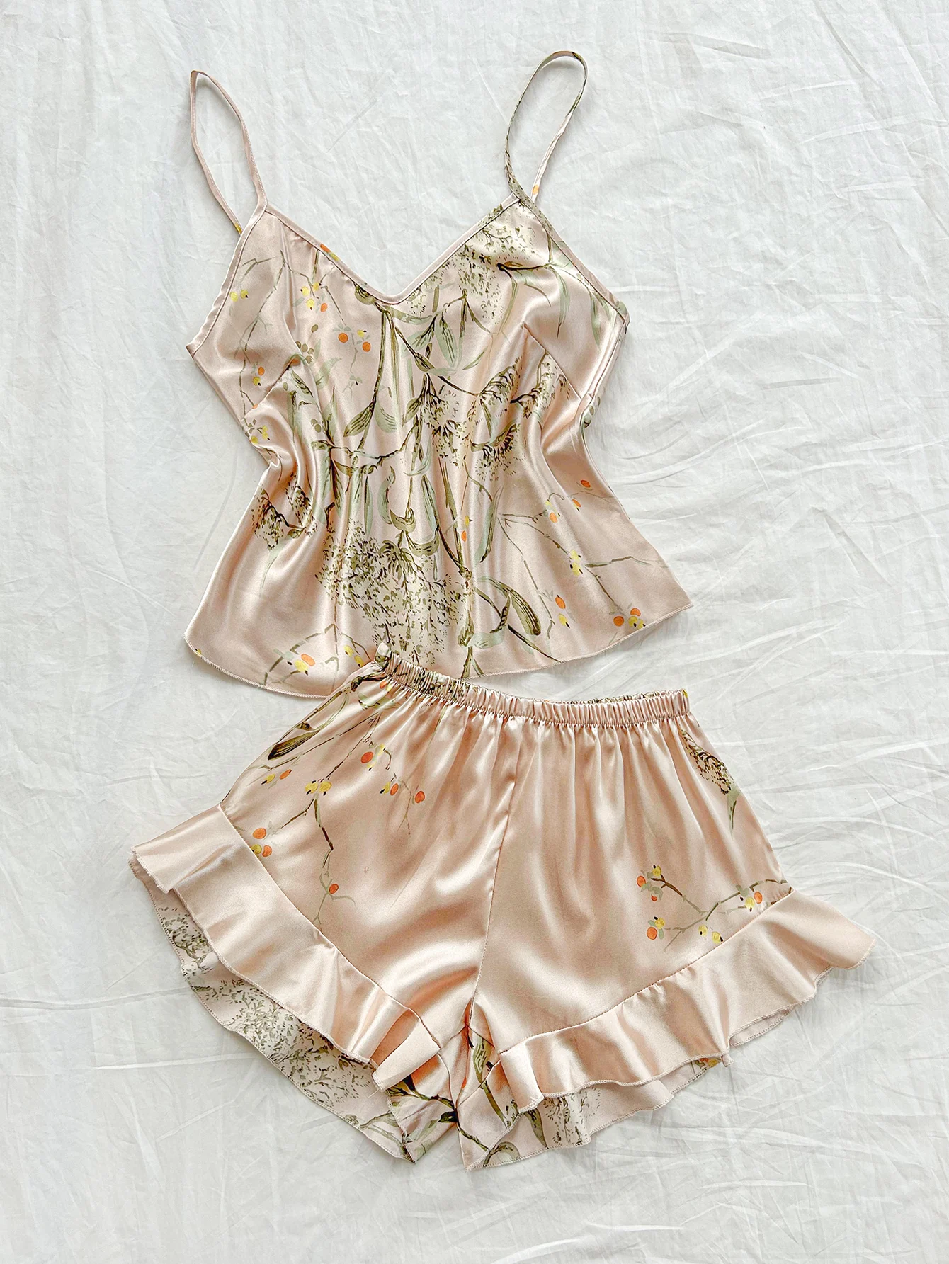 2-piece V-neck random print sexy casual shorts Pajama Set Women's Sleepwear Loungewear - Image 3