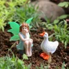 2 seated fairies and geese, creative outdoor garden bonsai decoration ornaments, fairy tale world scene decoration accessories