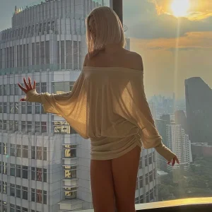 2000S Spring Summer Womens Fashion Tideway Solid Color Skirt Casual Party Clubwear Fit Long Sexy Sleeve Off Shoulder Short Dress