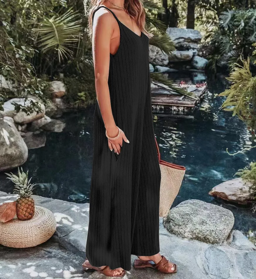 2023 AliExpress Europe and America New Jumpsuit Women's Cross border Summer Female Thread Backless Solid Color Sexy jumpsuit - Image 4