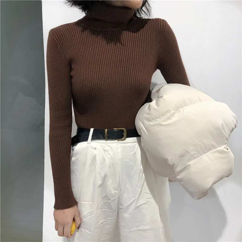 2024 Autumn Winter Thick Sweater Women Knitted Ribbed Pullover Sweater Long Sleeve Turtleneck Slim Jumper Soft Warm Pull Femme - Image 5