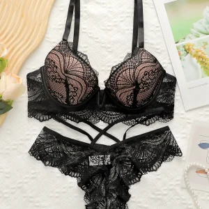 2024 New Women's Latest Production And Sales Pull Gathering Lace Underwear And Underwear Set U093