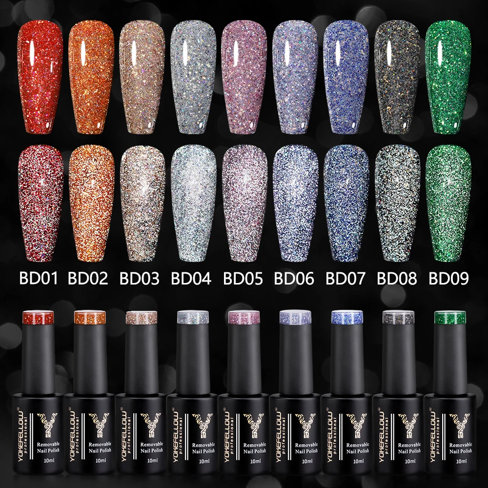 2024 New YOKEFELLOW 10ML Reflective Glitter Gel Nail Polish Soak Off UV Gel Varnish Colorful Nail Gel Polish For Manicure - Image 6
