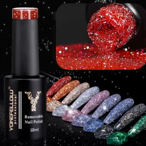 2024 New YOKEFELLOW 10ML Reflective Glitter Gel Nail Polish Soak Off UV Gel Varnish Colorful Nail Gel Polish For Manicure