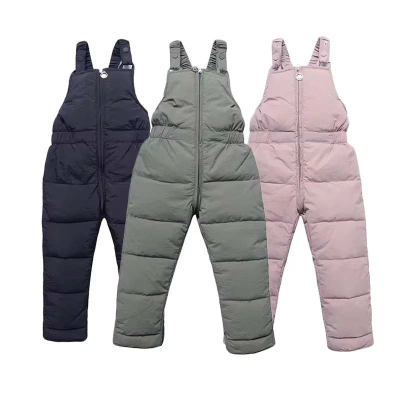 2024 Winter Down Overalls Pants Autumn Boys Girls Thick Warm Pants Kids Fashion Trousers New Children Ski Down Jumpsuit 1-5 Year