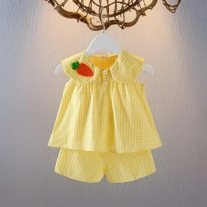 2025 Baby Girl Summer Clothes Sets Infant Kid Cute Fruit Cotton Girls Plaid Sweet Princess 2pcs Suit Children's Clothing Clothes