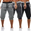 2025 Fashion New Men's Casual Sports Pants Homme Drawstring Running Shorts Elastic Fitness Pants 7-Part Pants M-4XL Male
