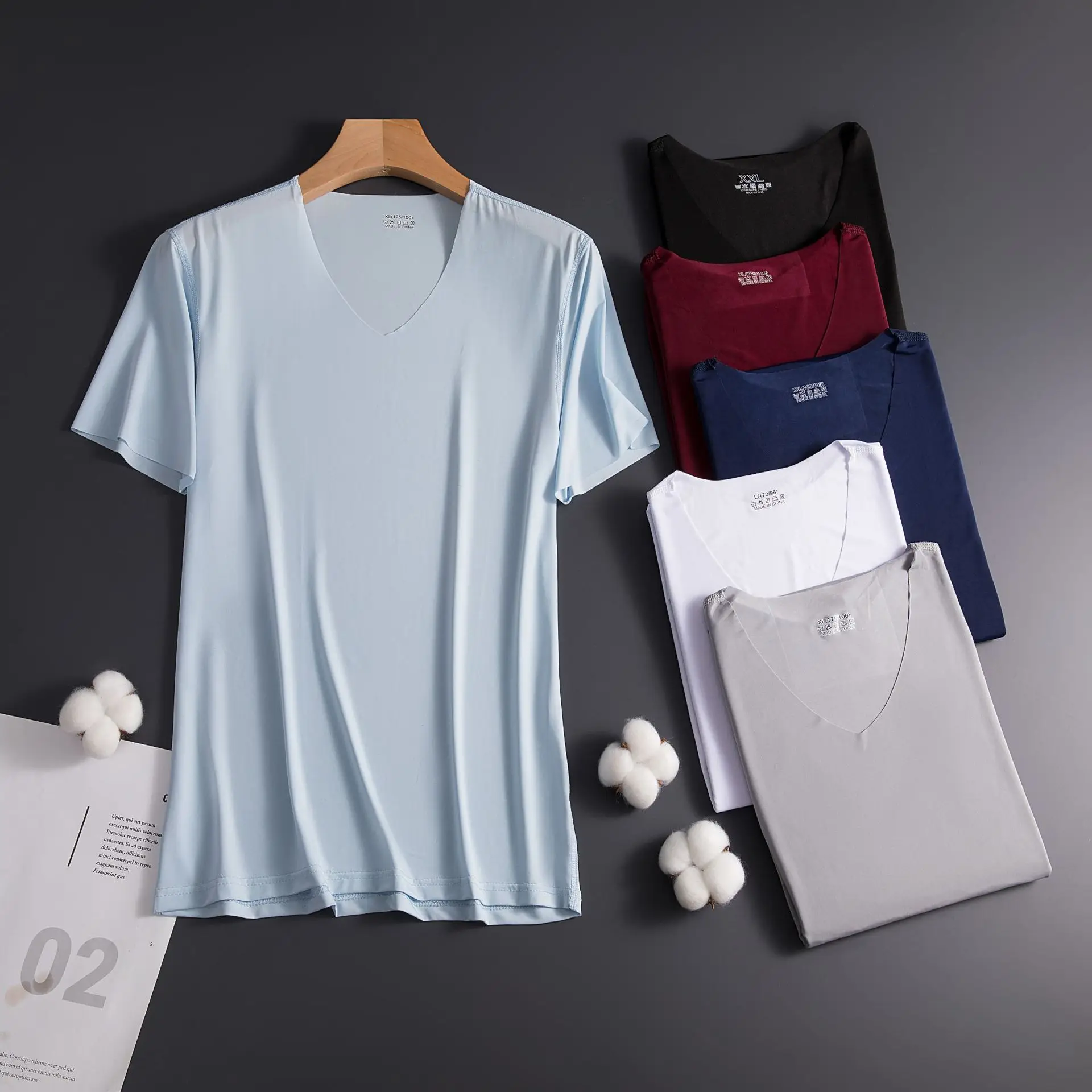 2025 Men's Thin Short Sleeve Ice Silk Without Summer Solid Color T shirt Trace Slim V-neck Bottoming Seamless short sleeve - Image 2