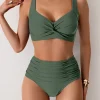 2025 New Solid High Waist Bikini Sets Swimsuit For Women Push Up Swimwear Female Two Pieces Bathing Suit Beachwear Swimming Suit
