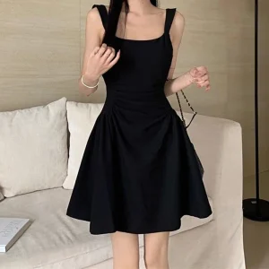 2025 New Summer Chic Slim Fit Girls Holiday Slip Dress Female Solid Color Short Skirts Lady Korean Classic Thin Sleeveless Dress