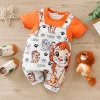 2025 Newborn 0-18Months Boys and Girls Baby Short-Sleeve Romper Cute Lion Print with Faux Two-Piece Design baby clothes Summer