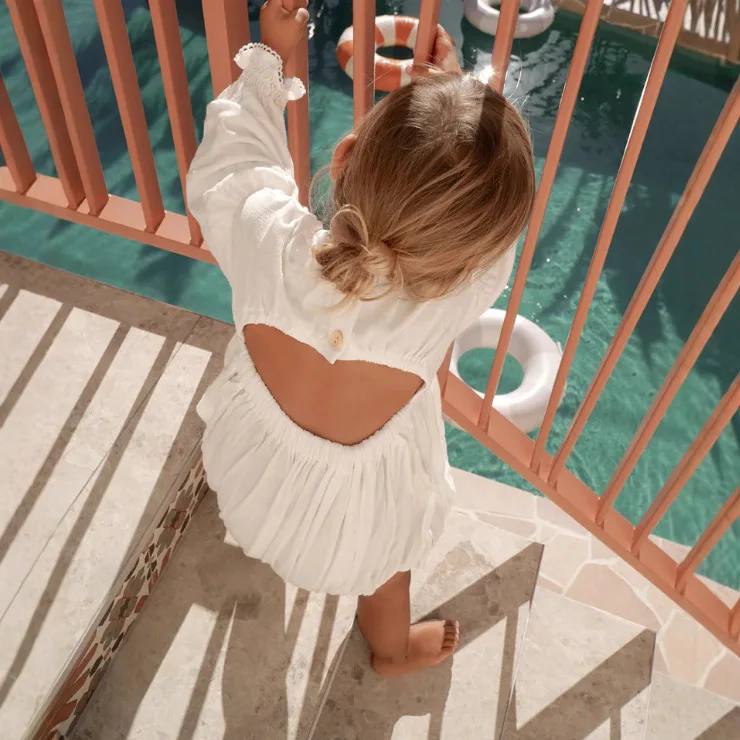 2025 Nordic Baby Spring and Autumn Cotton and Linen Hollow Out Backless V-neck Lace Jumpsuit Baby Clothes - Image 4