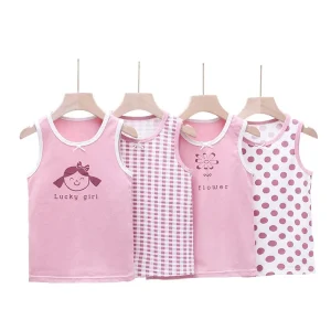 2025 Summer New Girls' Tanks Top Halter Solid Color Cartoon Camisoles Plaid Cotton Girls Underwears Casual Sleeveless Age 3-8