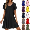 2025 Women Summer Dresses Sex Bikini Short Sleeve Casual Beach T-shirt Dress Round Neck Loose Swing Sundress