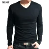 2026 Elastic Mens T-Shirt V-Neck Long Sleeve Men T Shirt for Male T-Shirts Man Clothing TShirt Brand Tops Tees
