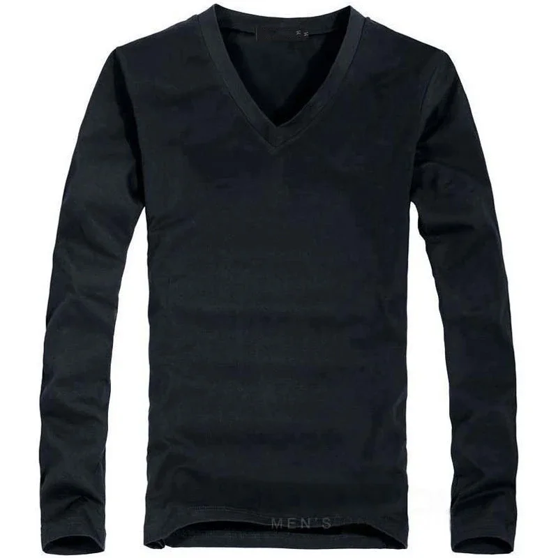 2026 Elastic Mens T-Shirt V-Neck Long Sleeve Men T Shirt for Male T-Shirts Man Clothing TShirt Brand Tops Tees - Image 3