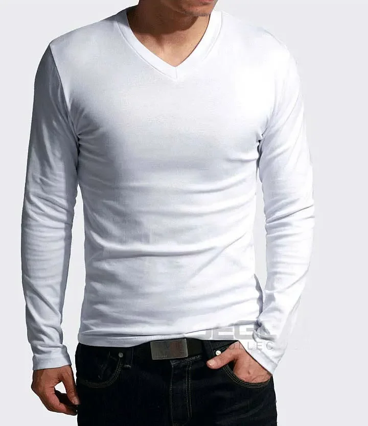 2026 Elastic Mens T-Shirt V-Neck Long Sleeve Men T Shirt for Male T-Shirts Man Clothing TShirt Brand Tops Tees - Image 4