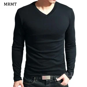 2026 Elastic Mens T-Shirt V-Neck Long Sleeve Men T Shirt for Male T-Shirts Man Clothing TShirt Brand Tops Tees