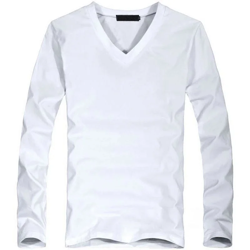 2026 Elastic Mens T-Shirt V-Neck Long Sleeve Men T Shirt for Male T-Shirts Man Clothing TShirt Brand Tops Tees - Image 5